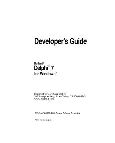 Delphi 7 For Windows Developers Guide Borland