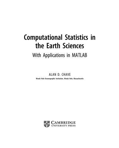 Computational Statistics In The Earth Sciences With Applications In Matlab Alan D Chave