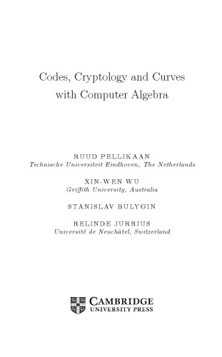 Codes Cryptology And Curves With Computer Algebra Ruud Pellikaan