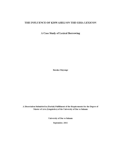 The Influence Of Kiswahili On The Giha Lexicon A Case Study Of Lexical Borrowing Baraka Mnyonge