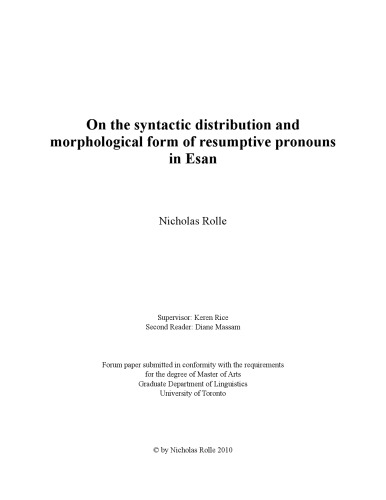 On The Syntactic Distribution And Morphological Form Of Resumptive Pronouns In Esan Nicholas Rolle