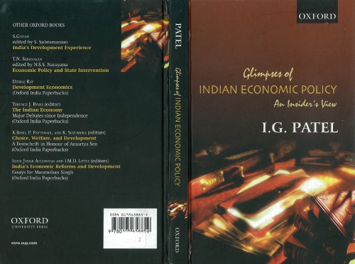 Glimpses Of Indian Economic Policy An Insiders View I G Patel