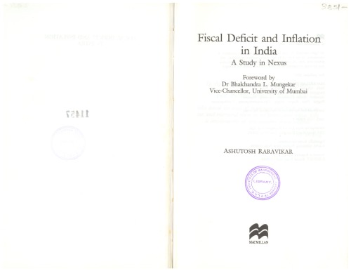 Fiscal Deficit And Inflation In India A Study In Nexus Ashutosh Raravikar