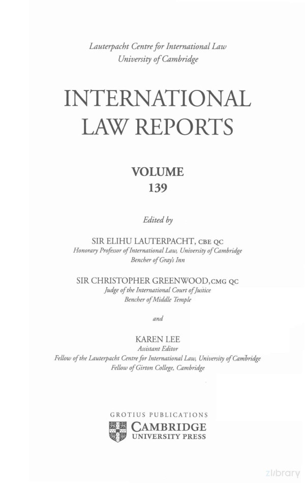 International Law Reports Volume 139 2011th Edition Sir Elihu Lauterpacht And Sir Christopher Greenwood