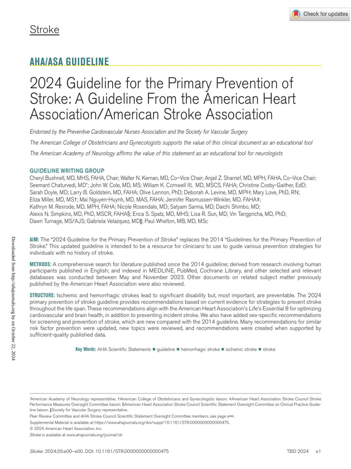 2024 Guideline For The Primary Prevention Of Stroke A Guideline From The American Heart Associationamerican Stroke Association American Heart Association