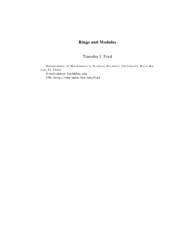Rings And Modules Lecture Notes Timothy J Ford
