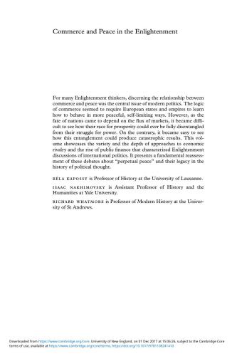 Commerce And Peace In The Enlightenment Bla Kapossy Isaac Nakhimovsky