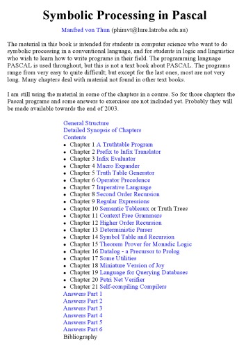 Symbolic Processing In Pascal Manfred Von Thun