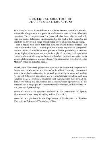 Numerical Solution Of Differential Equations Introduction To Finite Difference And Finite Difference And Finite Element Methods Li
