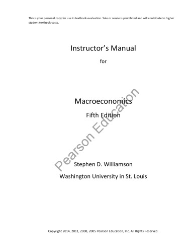 Instructors Solution Manual For Stephen Williamson Macroeconomics Stephen D Williamson