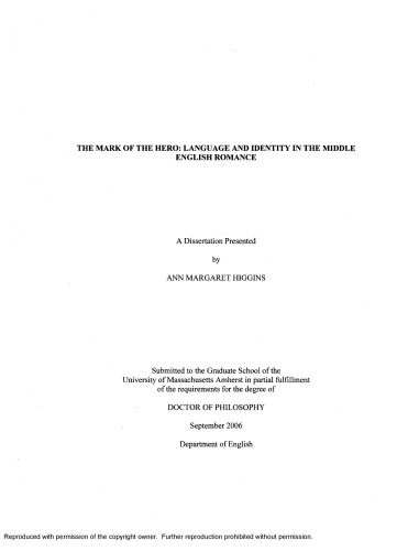The Mark Of The Hero Language And Identity In The Middle English Romance Ann Margaret Higgins