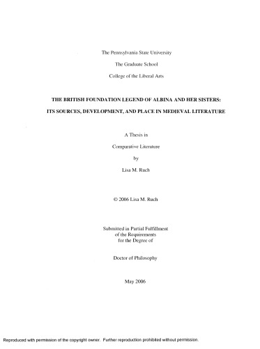 The British Foundation Legend Of Albina And Her Sisters Its Sources Development And Place In Medieval Literature Lisa M Ruch