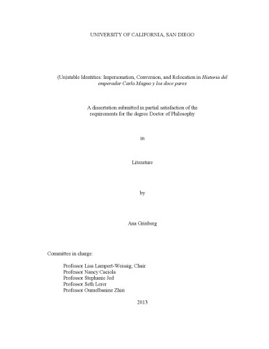 Unstable Identities Impersonation Conversion And Relocation In Historia Del Emperador Carlo Magno Y Los Doce Pares Ana Grinberg