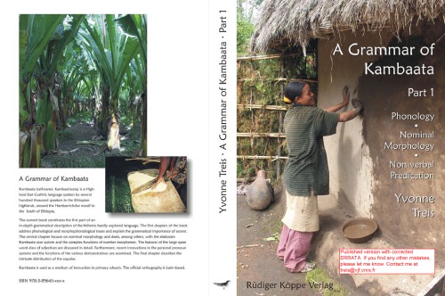 A Grammar Of Kambaata Ethiopia Part 1 Phonology Nominal Morphology And Nonverbal Predication Yvonne Treis