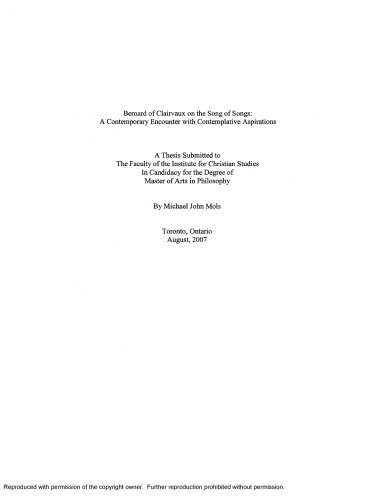Bernard Of Clairvaux On The Song Of Songs A Contemporary Encounter With Contemplative Aspirations Michael John Mols