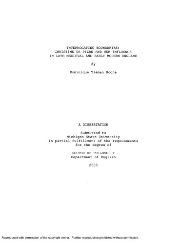 Interrogating Boundaries Christine De Pizan And Her Influence In Late Medieval And Early Modern England Dominique Tieman Hoche
