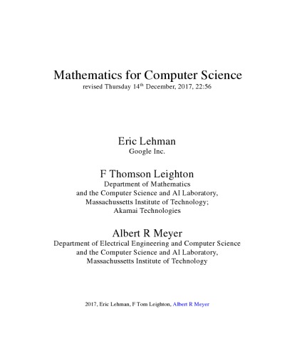 Mathematics For Computer Science Eric Lehman Thomson Leighton