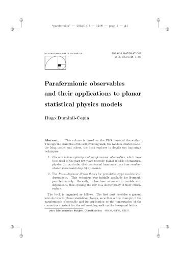 Parafermionic Observables And Their Applications To Planar Statistical Physics Models Hugo Duminilcopin
