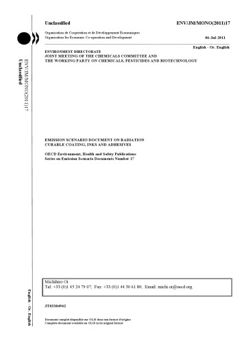 Emission Scenario Document On Radiation Curable Coatings Inks And Adhesives Oecd