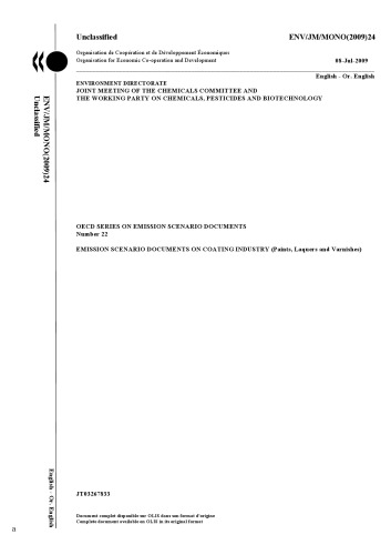 Emission Scenario Document On Coating Industry Paints Lacquers And Varnishes Oecd