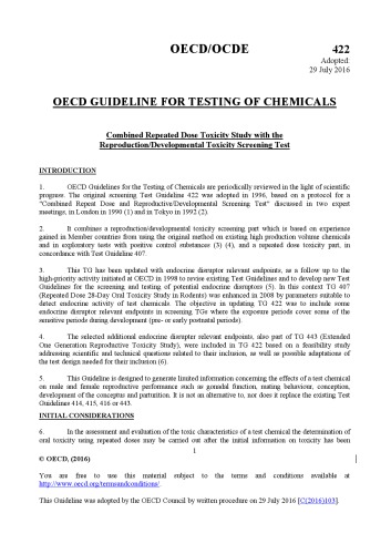 Test No 422 Combined Repeated Dose Toxicity Study With The Reproductiondevelopmental Toxicity Screening Test Oecd