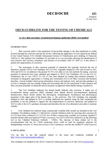 Test No 431 In Vitro Skin Corrosion Reconstructed Human Epidermis Rhe Test Method Oecd