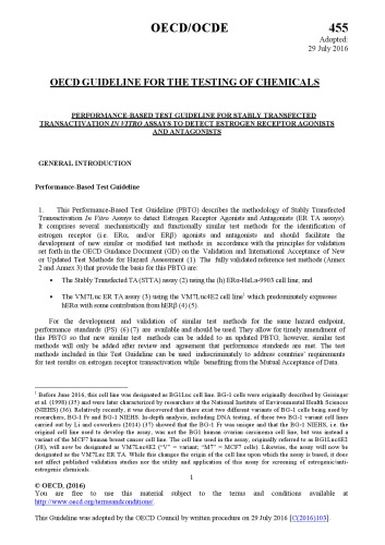 Test No 455 Performancebased Test Guideline For Stably Transfected Transactivation In Vitro Assays To Detect Estrogen Receptor Agonists And Antagonists Oecd