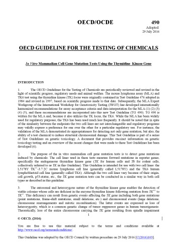 Test No 490 In Vitro Mammalian Cell Gene Mutation Tests Using The Thymidine Kinase Gene Oecd