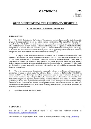 Test No 473 In Vitro Mammalian Chromosomal Aberration Test Oecd