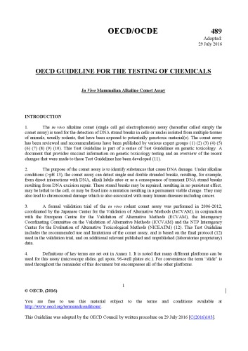 Test No 489 In Vivo Mammalian Alkaline Comet Assay Oecd