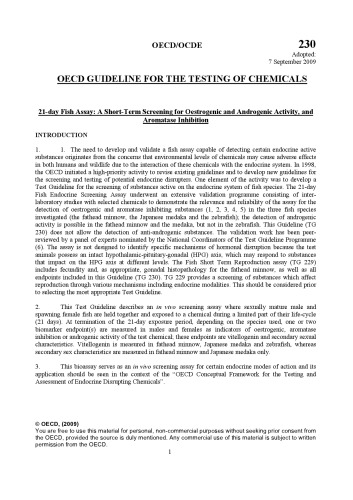 Test No 230 21day Fish Assay A Shortterm Screening For Oestrogenic And Androgenic Activity And Aromatase Inhibition Oecd
