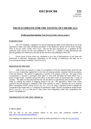 Test No 222 Earthworm Reproduction Test Eisenia Fetidaeisenia Andrei Oecd