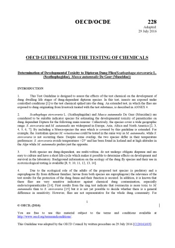 Test No 228 Determination Of Developmental Toxicity To Dipteran Dung Fliesscathophaga Stercoraria L Scathophagidae Musca Autumnalis De Geer Muscidae Corganisation For Economic Cooperation And Development Oecd