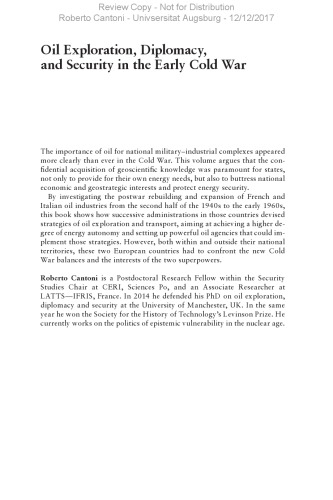 Oil Exploration Diplomacy And Security In The Early Cold War The Enemy Underground Roberto Cantoni
