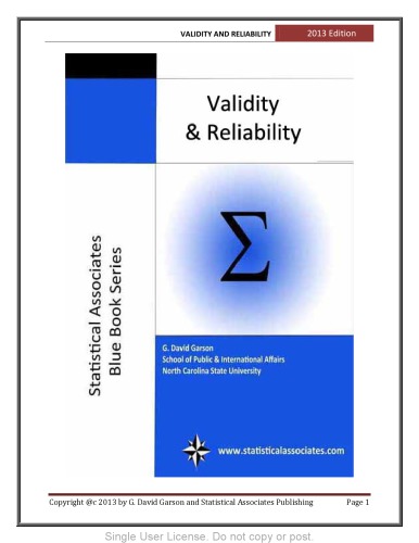 Validity And Reliability G David Garson
