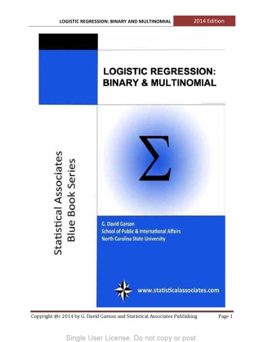 Logistic Regression Binary And Multinomial G David Garson