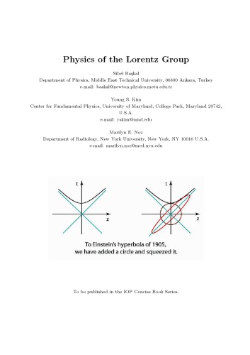 Physics Of The Lorentz Group Sibel Baskal Young S Kim Marilyn E Noz