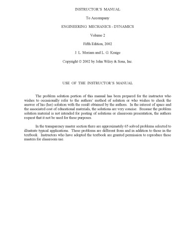 Engineering Mechanics Dynamics Solutions Manual 5 Th J L Meriam