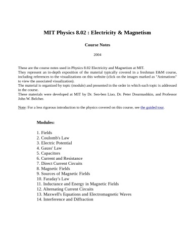 Mit Physics 802 Electricity Magnetism Course Notes 2004 Peter Andrew Dourmashkin Senben R Liao John Winston Belcher