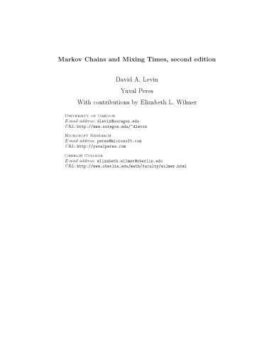 Markov Chains And Mixing Times David A Levin Yuval Peres Elizabeth L Wilmer