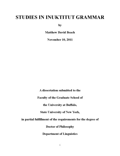 Studies In Inuktitut Grammar Thesis Matthew David Beach