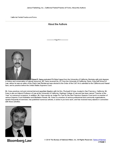 California Pretrial Practice Forms Robert F Kane Donald G Rez