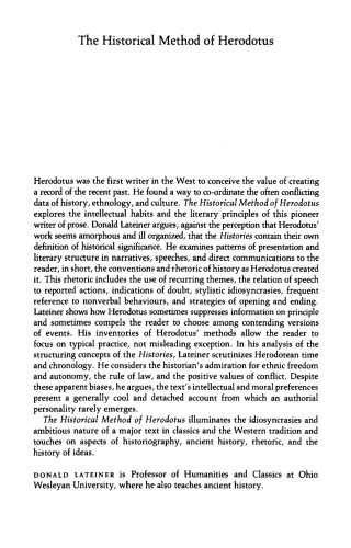 The Historical Method Of Herodotus Donald Lateiner