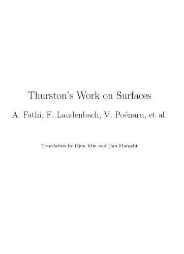 Thurstons Work On Surfaces Fathi A Laudenbach F Poenaru V