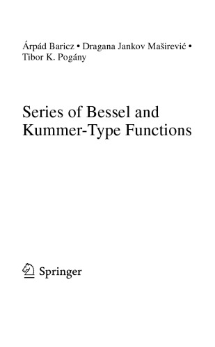 Series Of Bessel And Kummertype Functions Rpd Baricz Dragana Jankov Mairevic