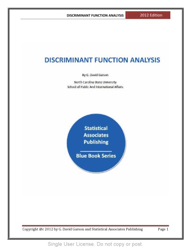 Discriminant Function Analysis G David Garson
