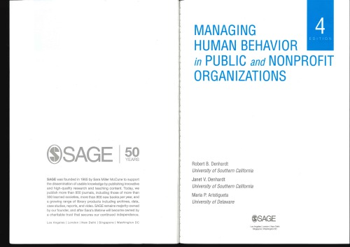 Managing Human Behavior In Public And Nonprofit Organizations 4th Robert B Denhardt