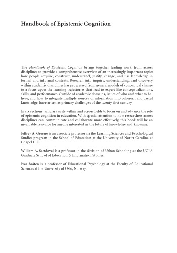 Handbook Of Epistemic Cognition Jeffrey A Greene William A Sandoval