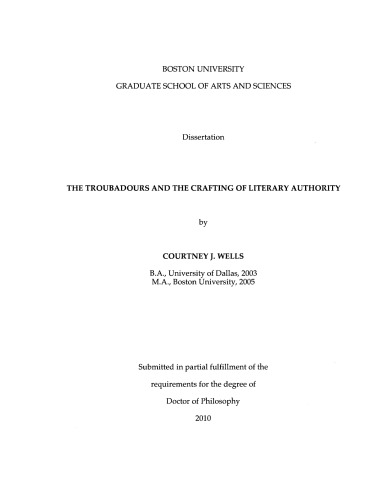 The Troubadours And The Crafting Of Literary Authority Courtney J Wells