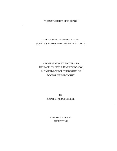 Allegories Of Annihilation Poretes Mirror And The Medieval Self Jennifer M Schuberth